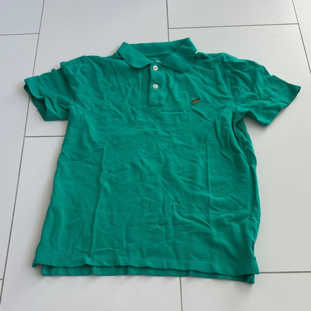 Crewcuts Vibrant Green Polo Shirt hot dog embroidery 12 boys